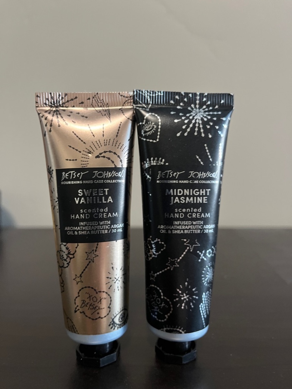 Betsey Johnson Gold & Black Sweet Vanilla and Midnight Jasmine Hand Cream Duo